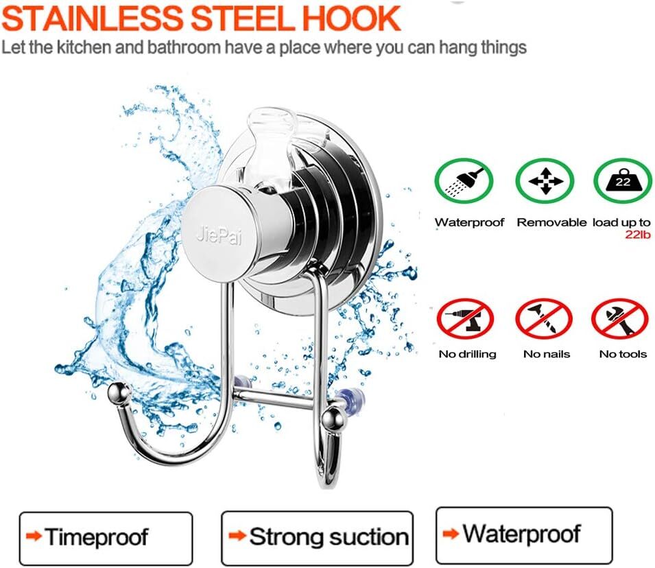 JiePai Suction Cup Towel Hooks,Shower Hook(1 Pack)-Chrome