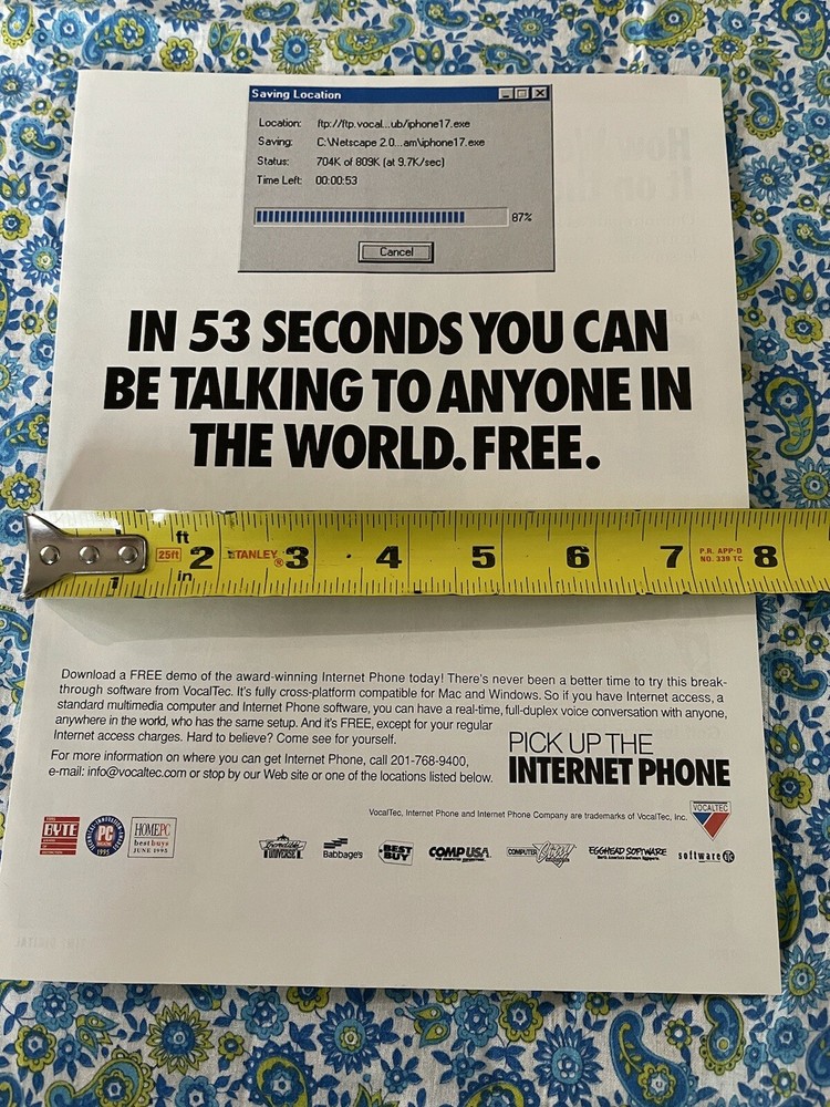 Vintage 1996 Vocaltec Internet Phone Print Ad