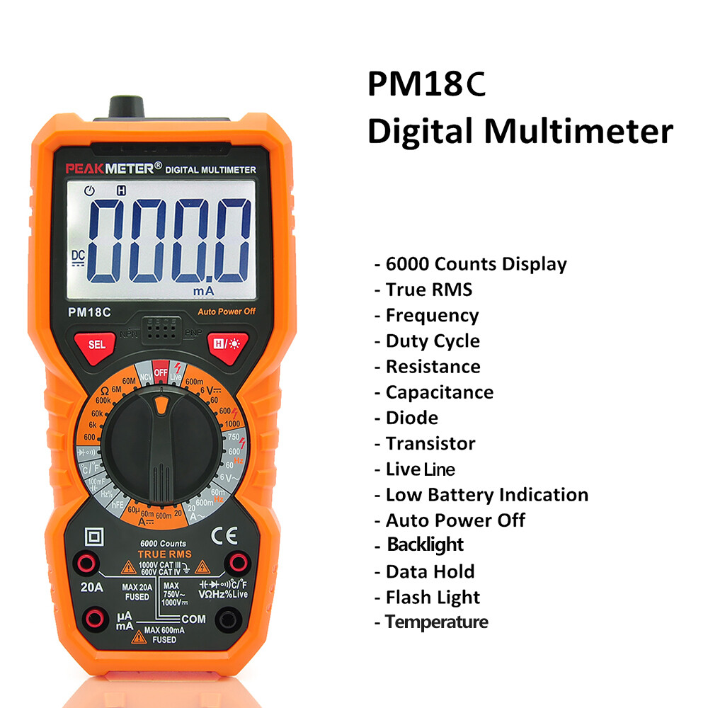 PM18C True RMS Digital Multimeter AC DC Ohmmeter Cap Freq Temp Tester