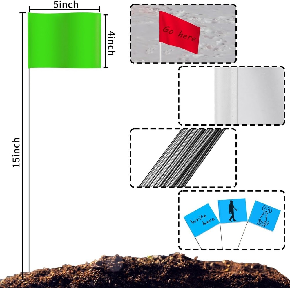 00Pack Marking Flags, Red & Green & Blue & White, Writable / 5x4x5 Inch, Yard...