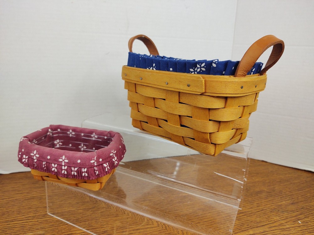 Longaberger 1998/1999 7"x4" Leather Handle Blue Insert 5"x2" Red Insert Baskets