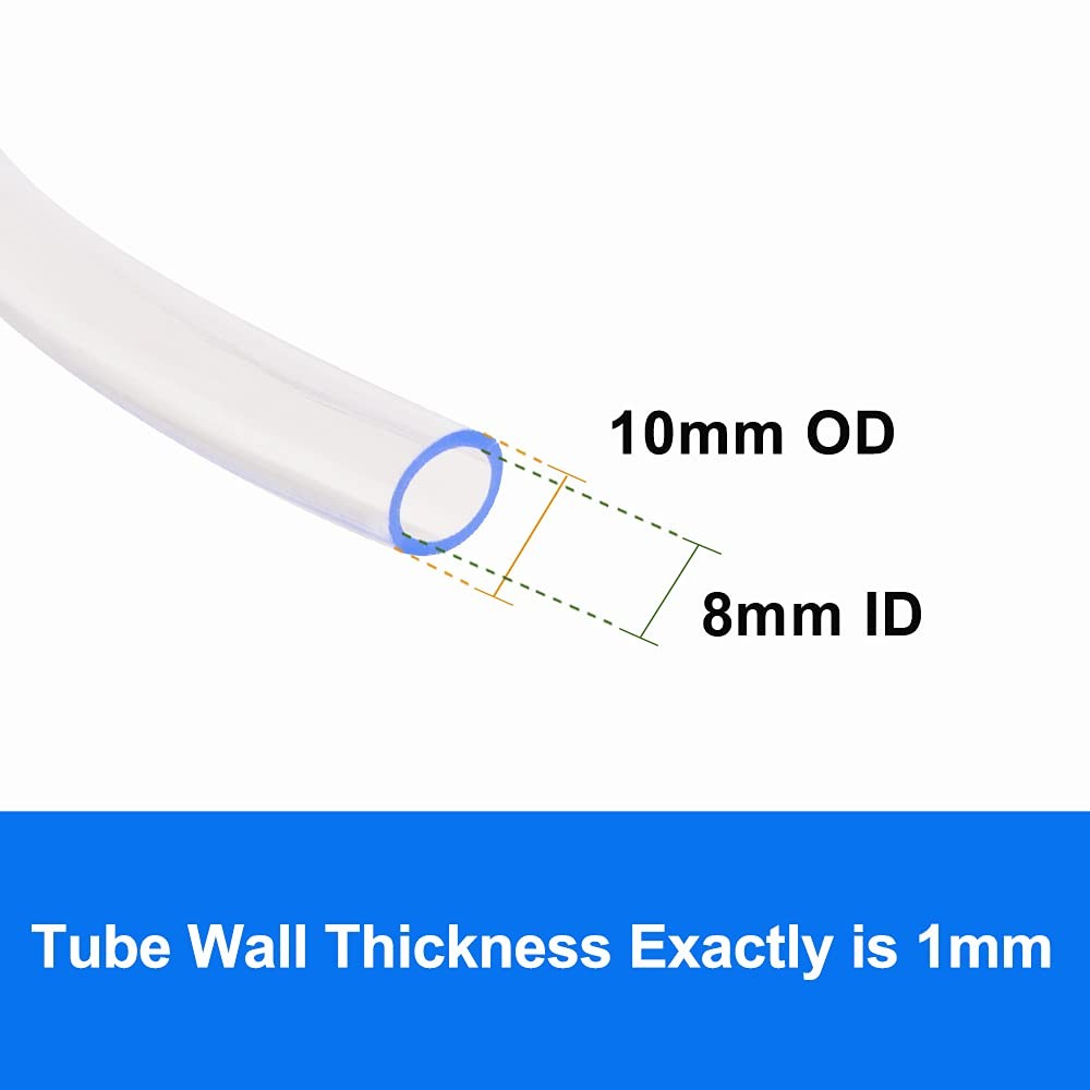 Lightweight Grade PVC Vinyl Tubing, 8mm ID X 10mm OD Clear Plastic Tube Flexible