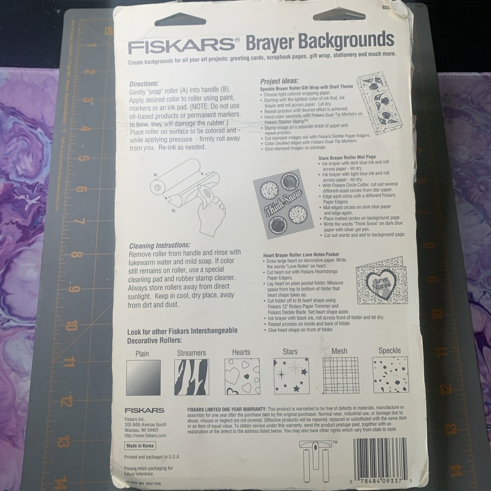 Fiskars Brayer Backgrounds Rollers & Handle Speckle Hearts Stars