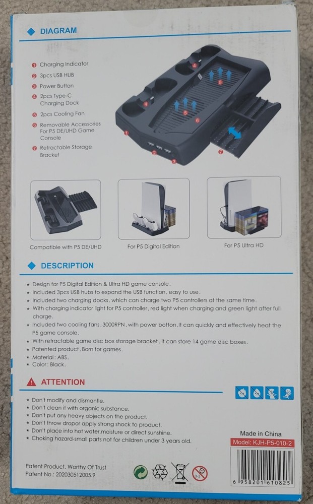 PS5 Charging Stand with Cooling Fan for P5 DE/UHD Edition