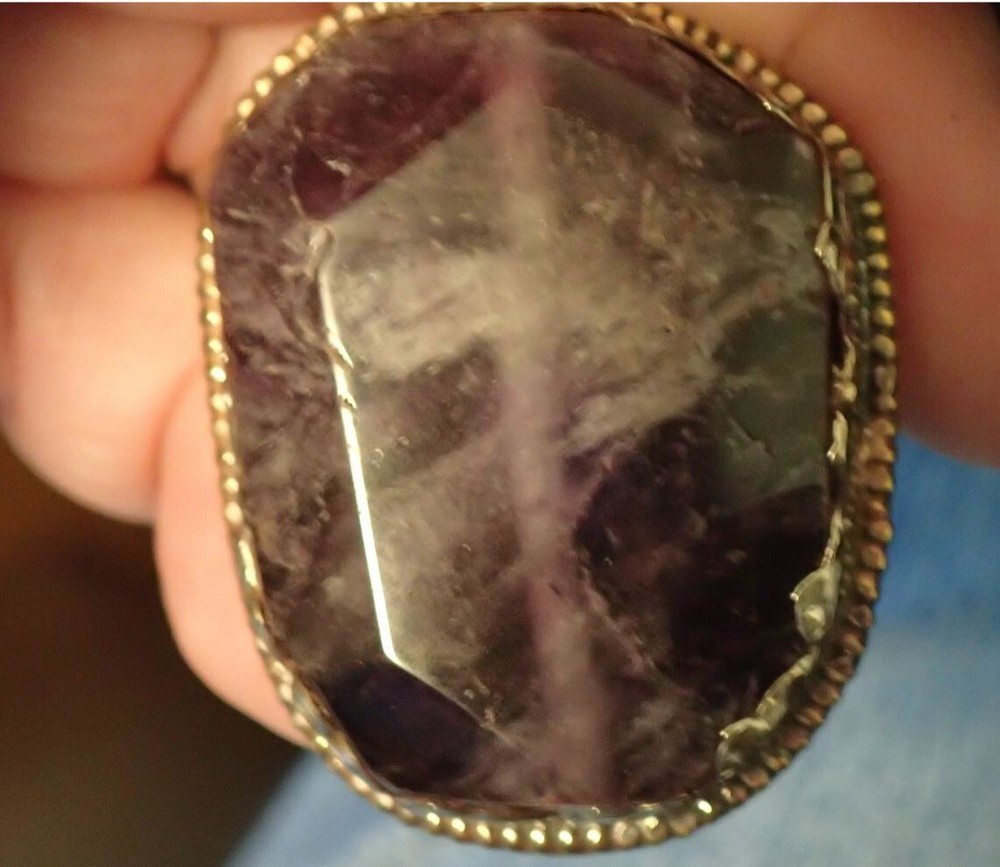 Phantom Dream Amethyst Crystal Silver Ring. adjustable