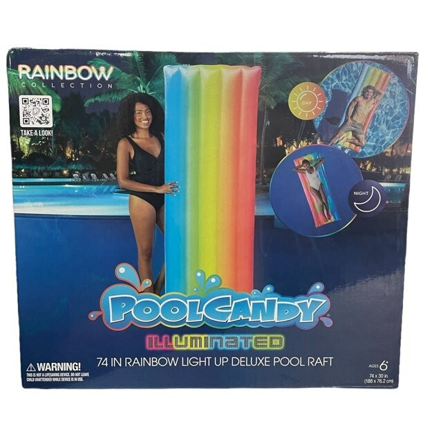 Pool Candy Illuminated 74" Rainbow Light Up Deluxe Pool Raft Float