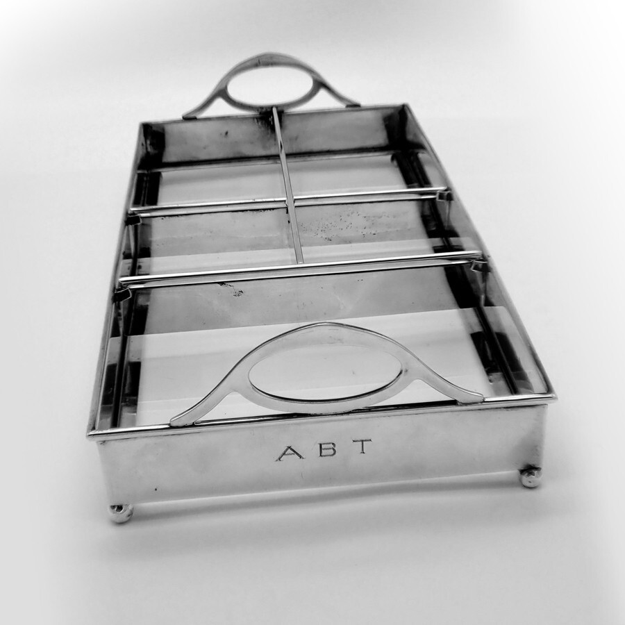 Rectangular Sectional Dresser Tray Glass Base Sterling Silver Mono ABT