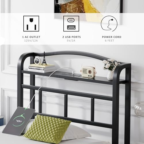 14 Inch Metal Bed Frame - Twin Size Black Heavy Duty Bedframe Platform Basic