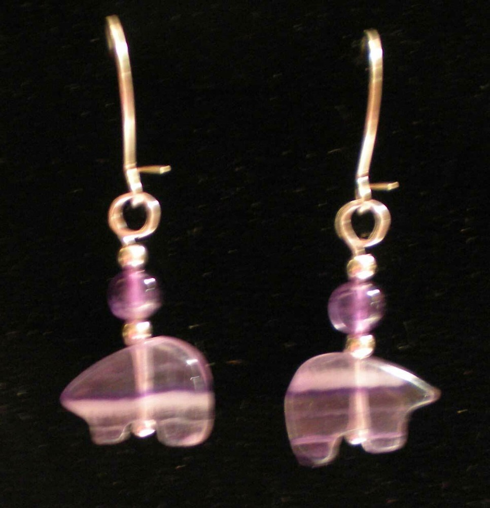 Fluorite Bear Totem with Amethyst Earrings e156