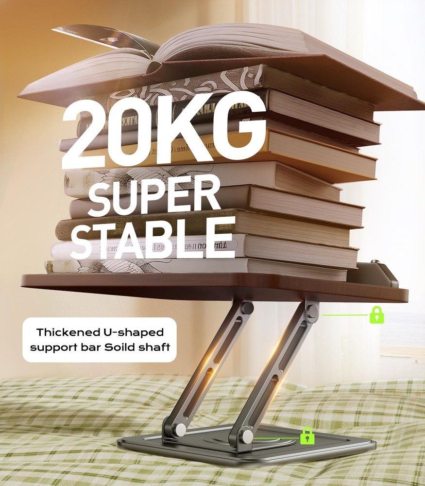 Book Stand Adjustable 360° Rotating Base Ergonomic with Elastic Page Clips Black