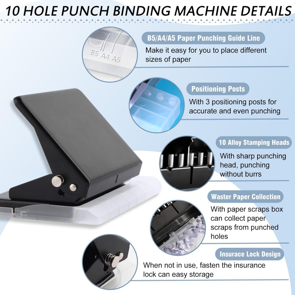 10 Hole Punch Binding Machine for Planner, Metal Binder Machine Kit with 10Pc...