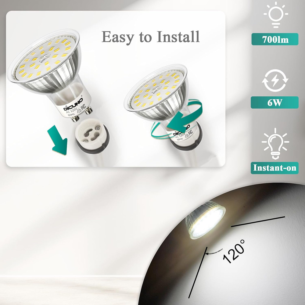GU10 LED Bulb Dimmable, Daylight White 5000K, 60W Equivalent, High Brightness 70