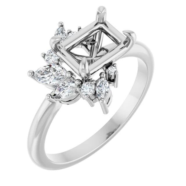 Octagon 8x6mm Blank Ring Setting Without Stone Mounting Silver 925 Semi Mount