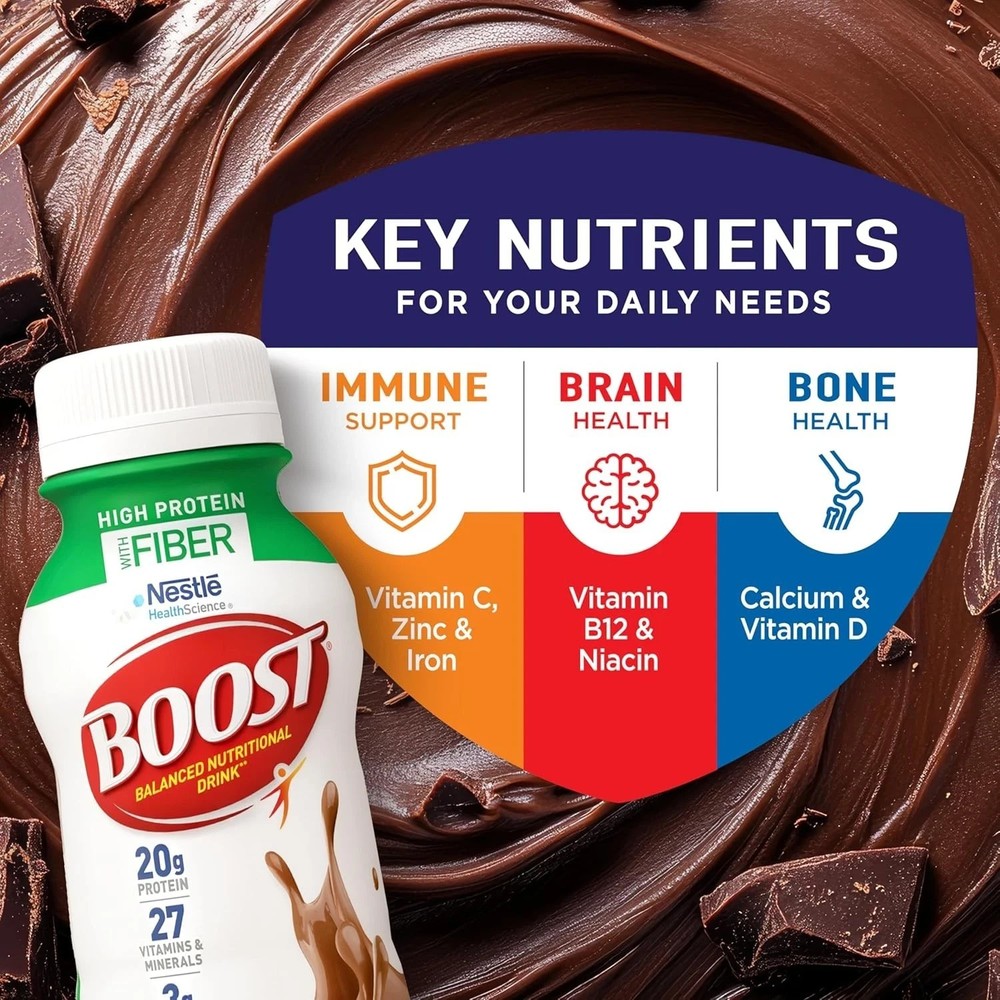 BOOST High Protein Drink Rich Chocolate 8oz Bottles, 24 Pack Nutritional Shake