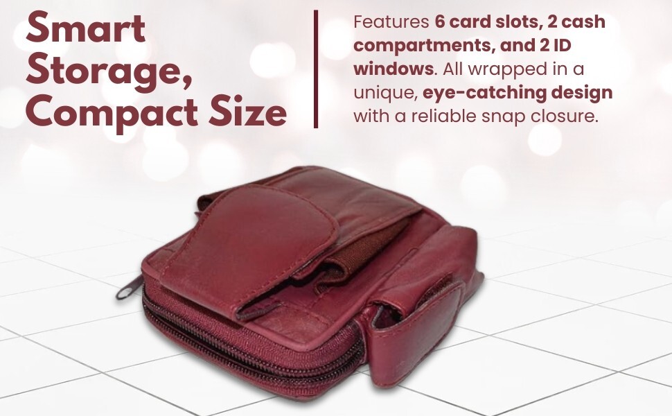 Genuine Leather Cigarette Case Holder with Lighter & Phone Pocket, Wine