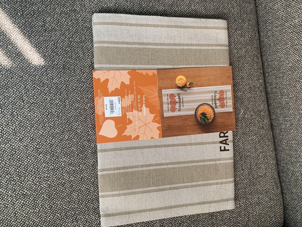 Fall Farm Raised Pumpkin Patch Hayride Lined Burlap Table Runner 36 X 13 NEW