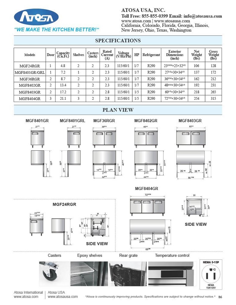Atosa MGF8415GR, 2-DRAWER UNDER COUNTER REFRIGERATOR