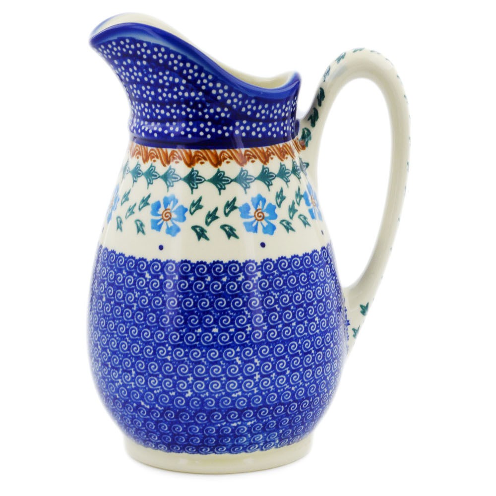 Polish Pottery Pitcher 6 cups Blue Cornflower