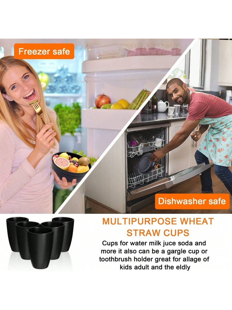 16 Piece Dinnerware Set, Kitchen Wheat Straw Dinnerware Set, Black, Serves 4