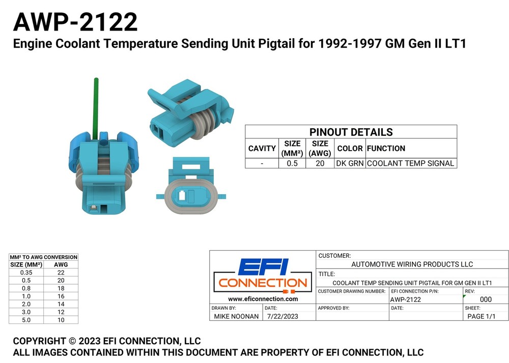 Engine Coolant Temperature Sending Unit Pigtail for 1992-1997 GM Gen II LT1