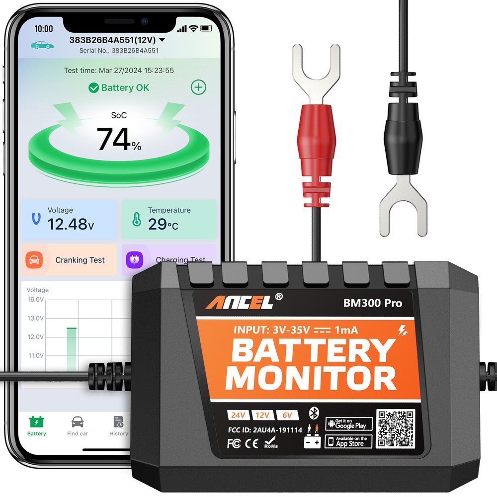 Car Battery Monitor Analyzer Bluetooth Battery Load Tester for iPhone Android