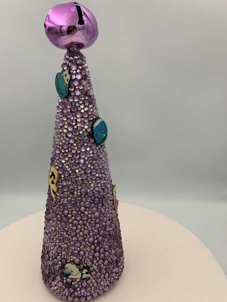 Lavendar Rhinestone 9" Tabletop Tree featuring Cats