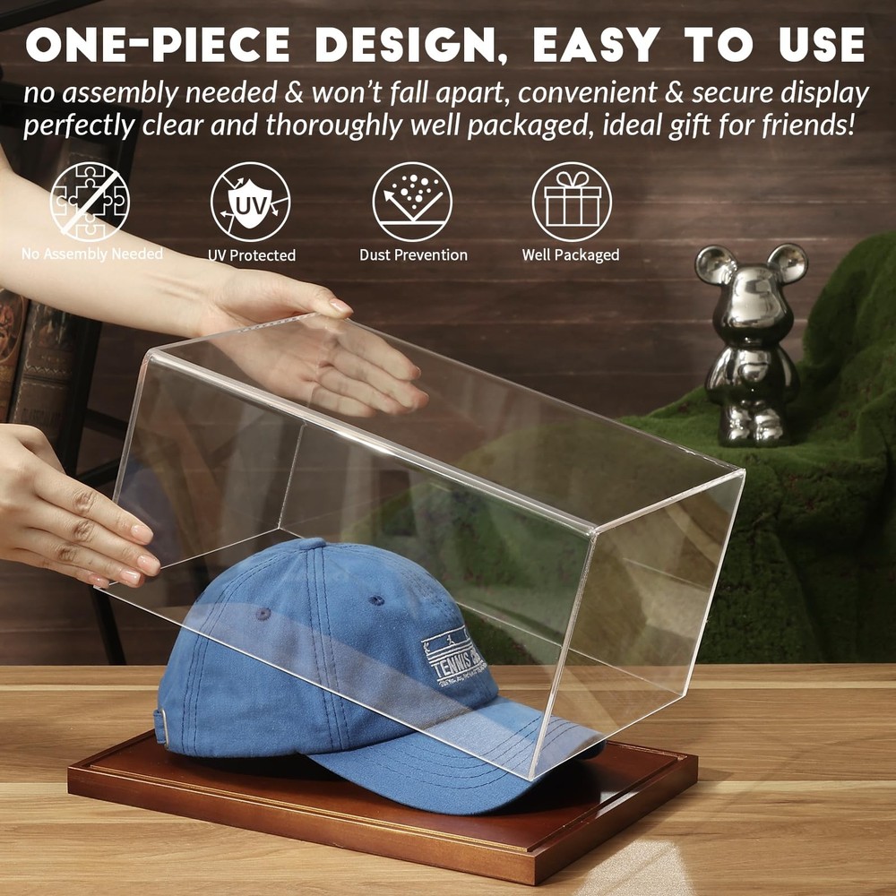 JupDec Hat Display Case, Clear Acrylic Baseball Cap Box 1 Pack, Brown