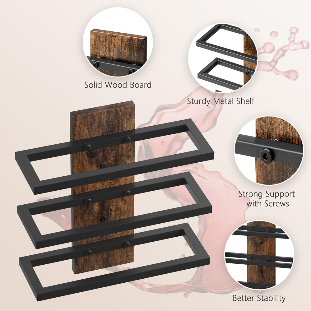 3 Tier Wall Mount Wine Rack Set 9 Bottles, Wall Mounted Wine Bottle Rack for ...