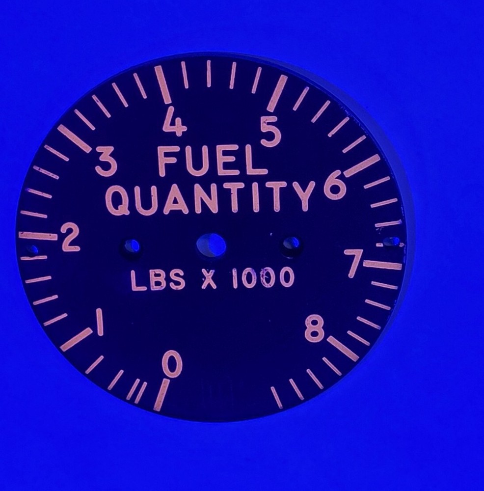 Fuel Quantity Indicator Dial, Glows Orange Under Black Light