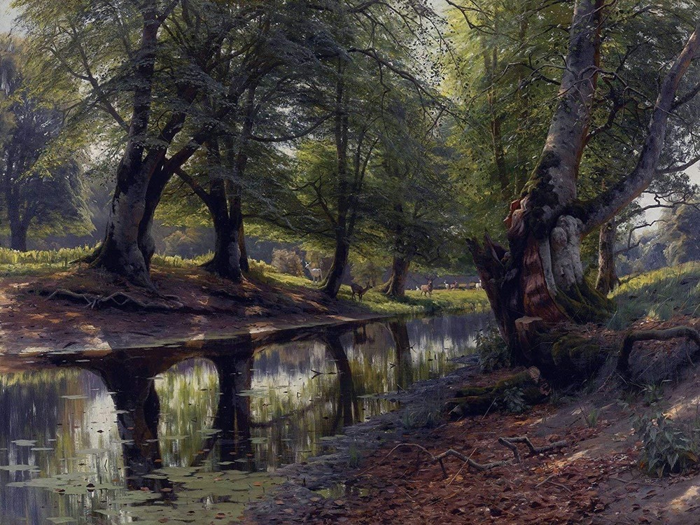 STREAM AND DEER by P. Monsted forest Tile Mural Kitchen Backsplash Ceramic 10x8