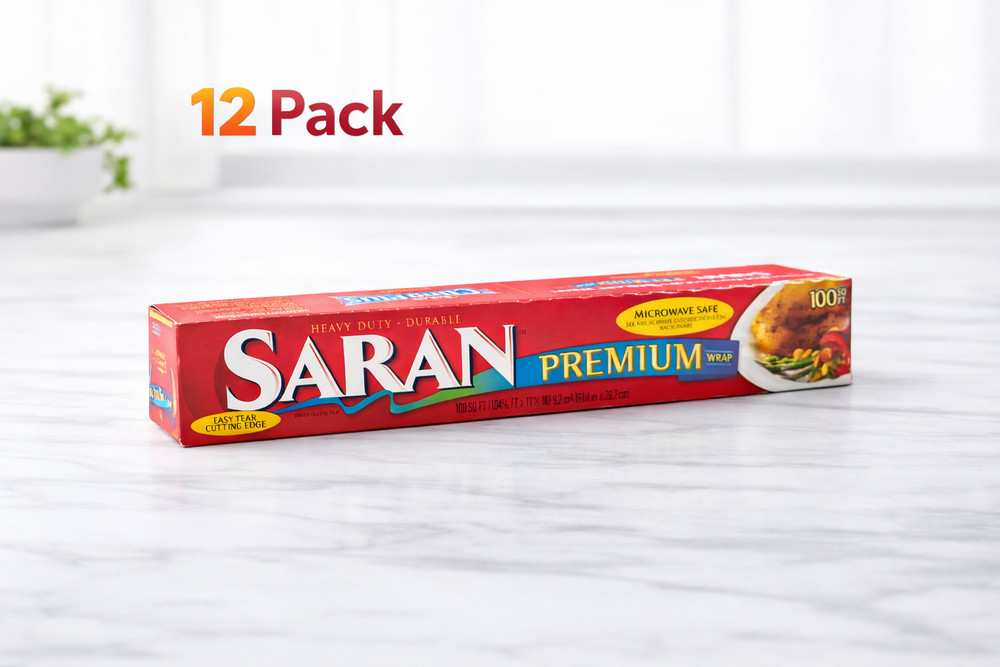 Saran Premium Plastic Wrap 100 ft (12 Pack) Thick Plastic Wrap