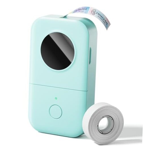 D30 Label Maker Machine, Portable Bluetooth Green 1 Printer + 1 Roll Paper