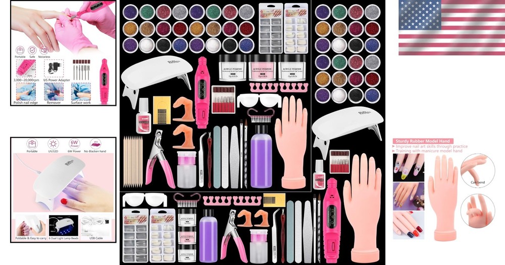 Pro Acrylic Nail Training Kit with Mannequin Hand, Drill & Everything Needed!