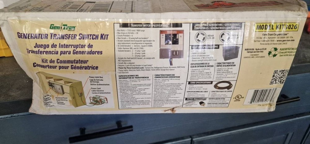 NEW GenTran Manual Transfer Switch Panel Kit 30A maximum, 10 circuits max 6 circ
