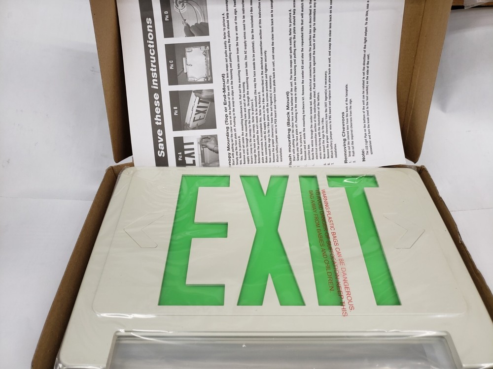 Light Pipe 013316 LED Exit Light Combo Green Letter / White Housing