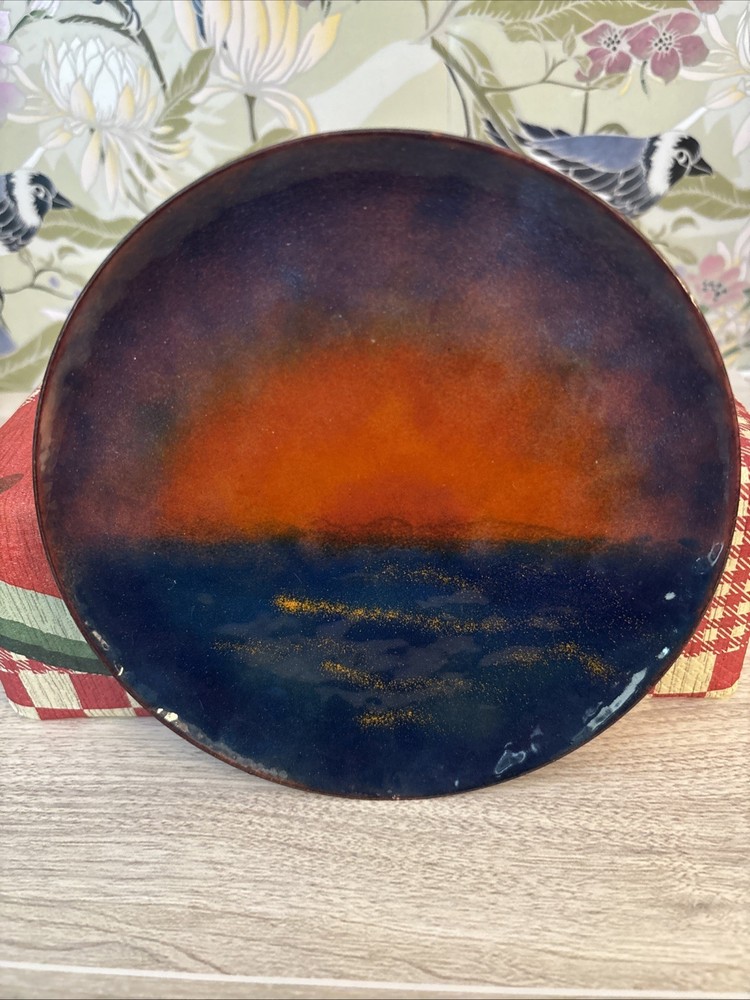 Copper Plate With Enamel Painted Sunset