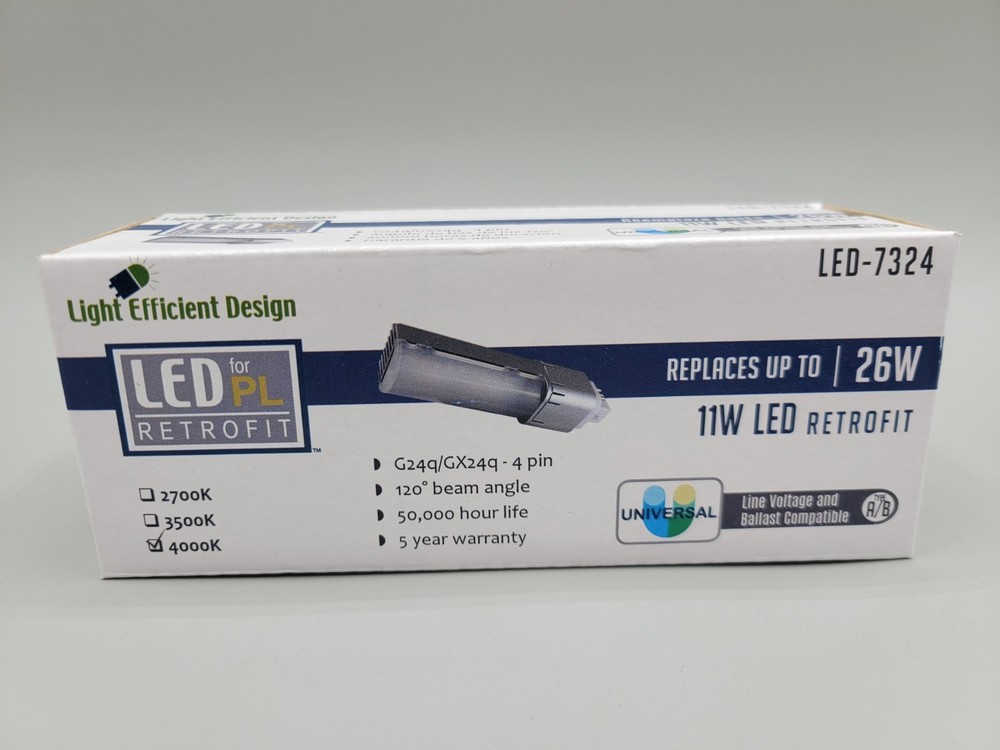Light Efficient Design PL 4-Pin G24Q/GX24Q LED-7324 Bulb White 11 Watt Retrofit