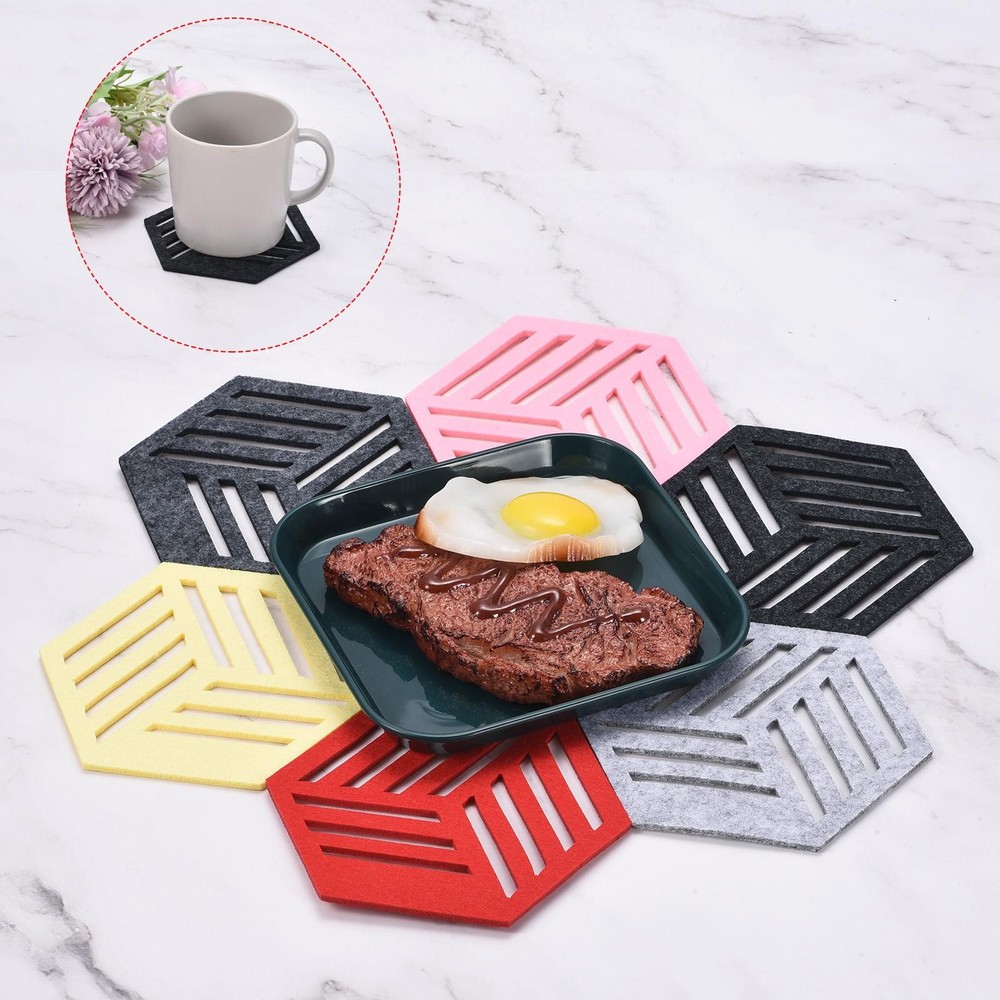 Felt Coasters 12pcs Hexagonal Mat Tampons, Dark Grey