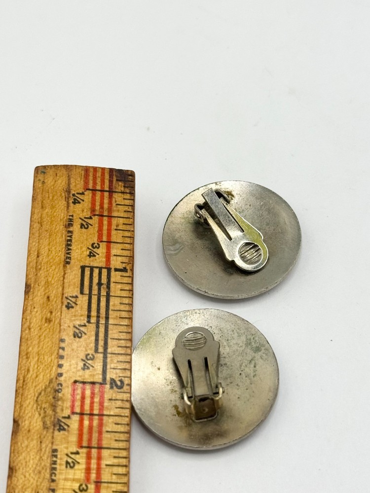 Vintage monogram design circle clip on earrings