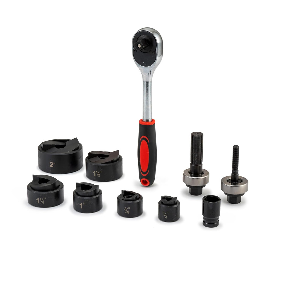 Ratchet Knockout Punch Set - 6 Dies for Electrical Conduit & More