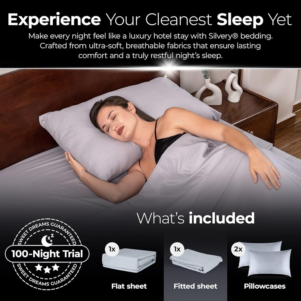 Microfiber Bed Sheets Queen Silver Infused Self Cleaning Technology Silvery