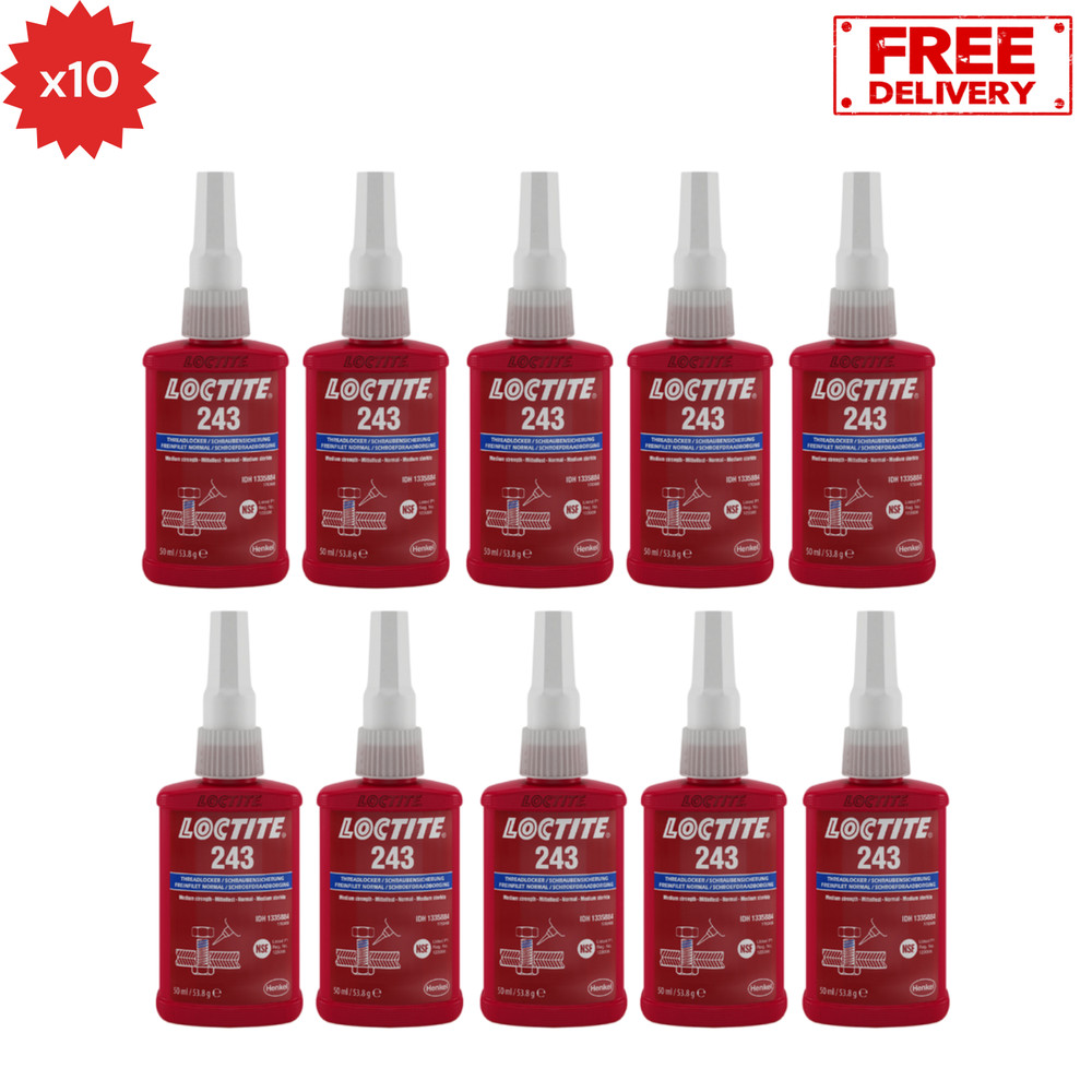 10 Bottles Loctite 243 Blue Threadlocker Medium Strength 50ml Size