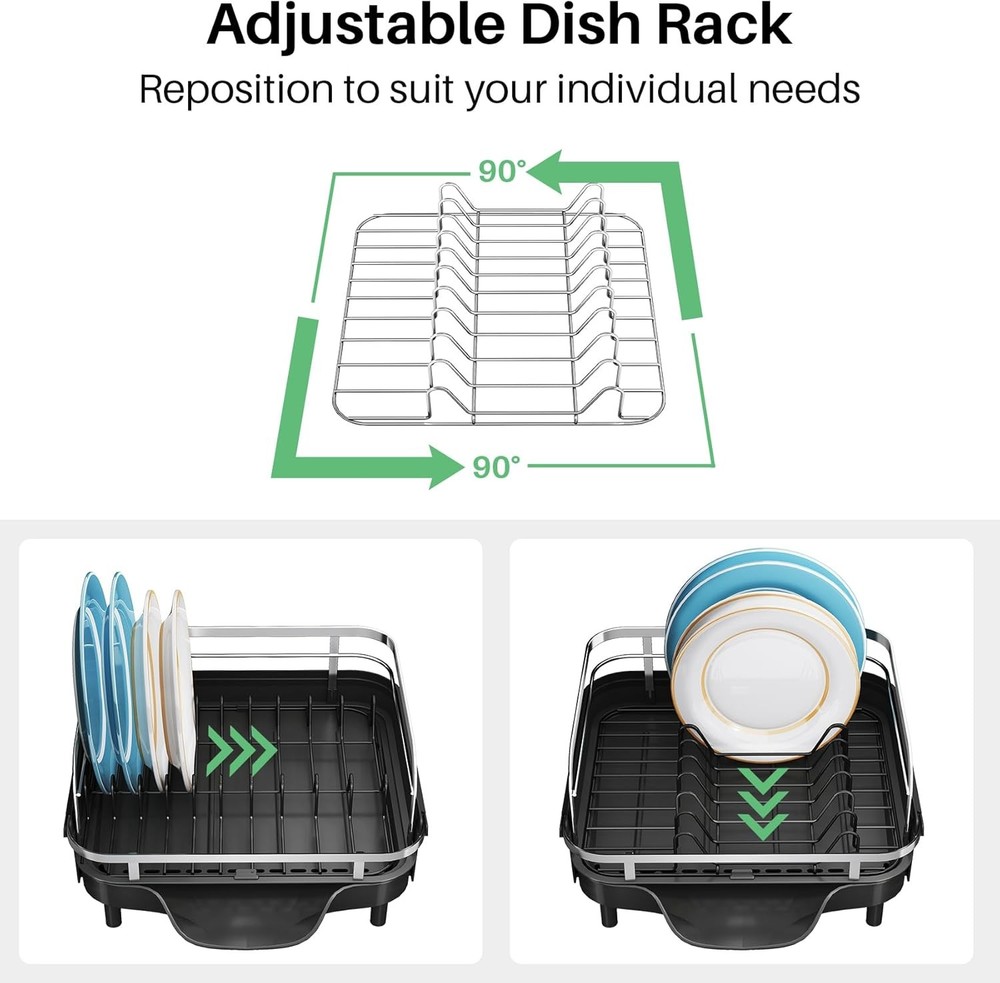 Dish Drying Rack, Expandable Dish Rack for Kitchen Counter, Stainless Steel Dish