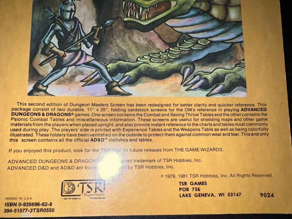 1981 Advanced Dungeons & Dragons TSR9024 Dungeon Master Screen 2nd Ed 1 Screen