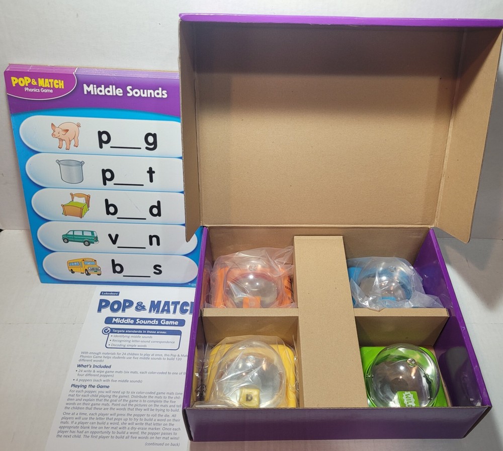 Lakeshore Pop & Match Beginning Middle Sounds Reading Learning Home School