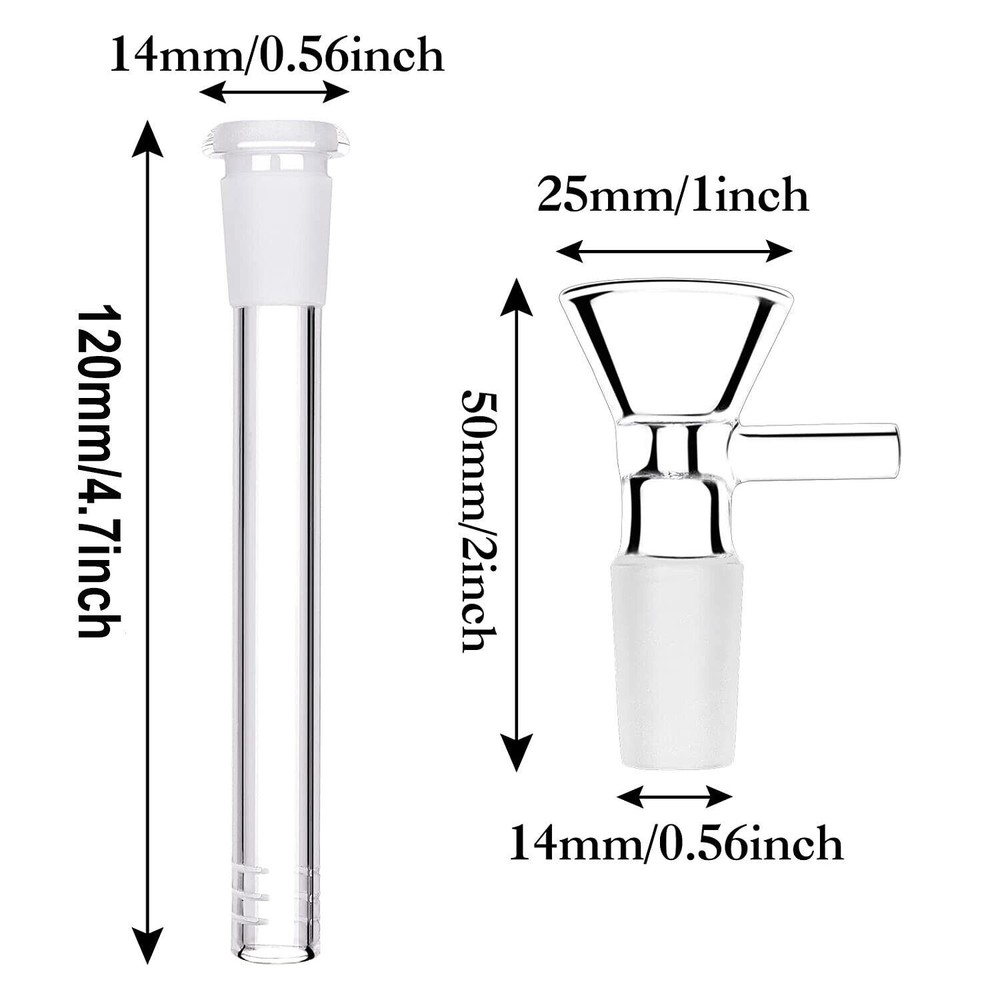 3PC 4.7 ''Glass Hookah Adapter Down Stem +3PC 14mm Bowl