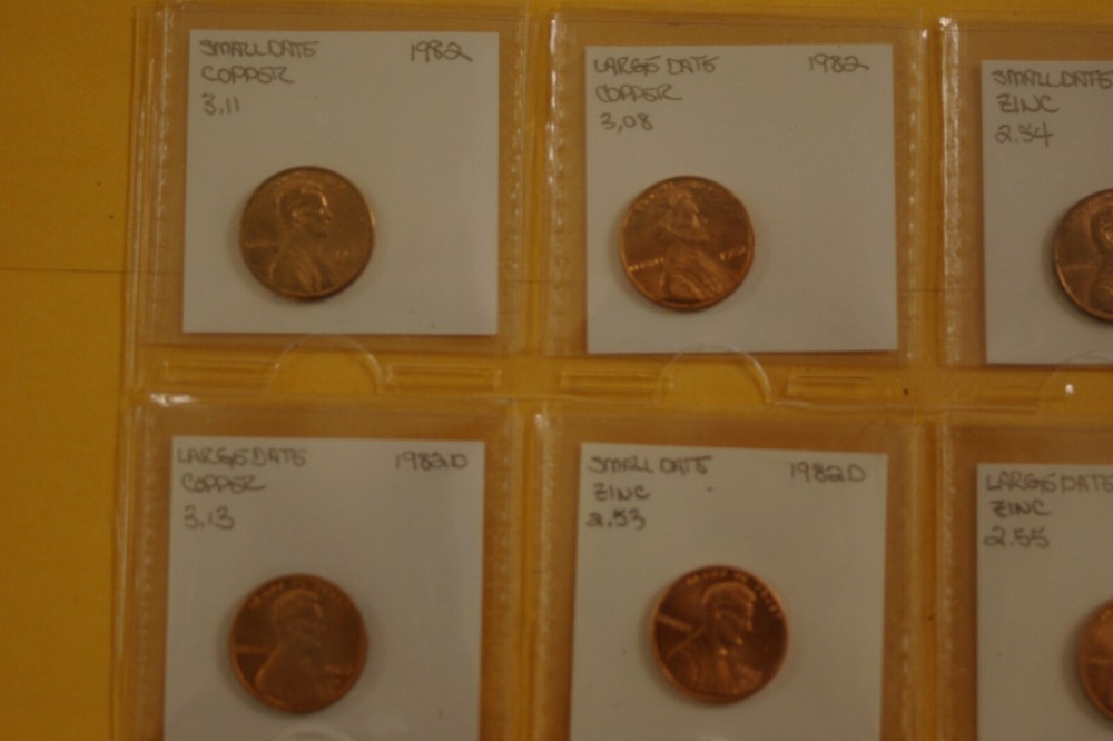 1982 7 Coin Cent Set - Copper and Zinc Versions