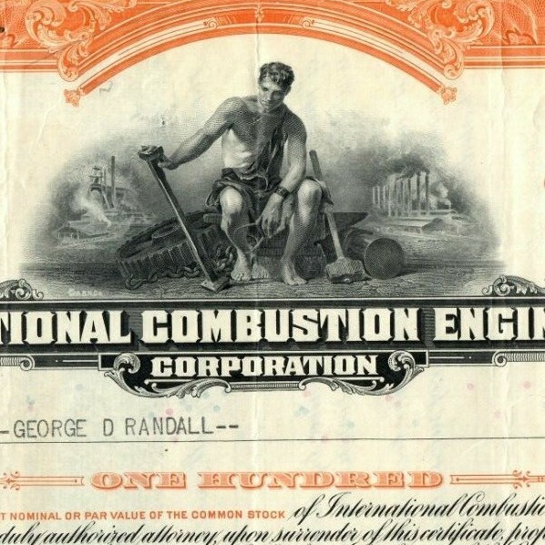 Vintage 1932 Stock Certificate "International Combustion Engineering" & Transfer