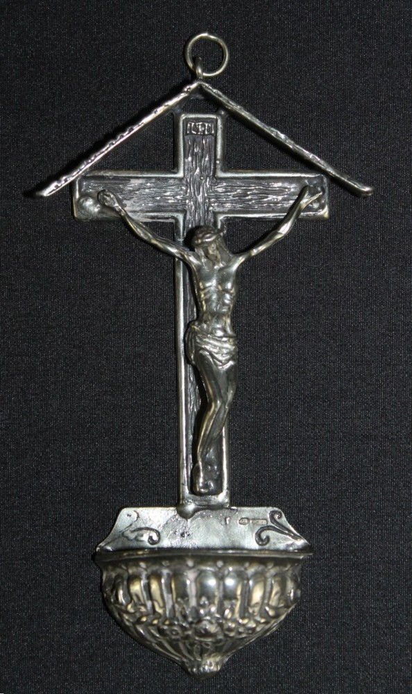 3 antique solid silver italian .800 holy water font Hallmarked