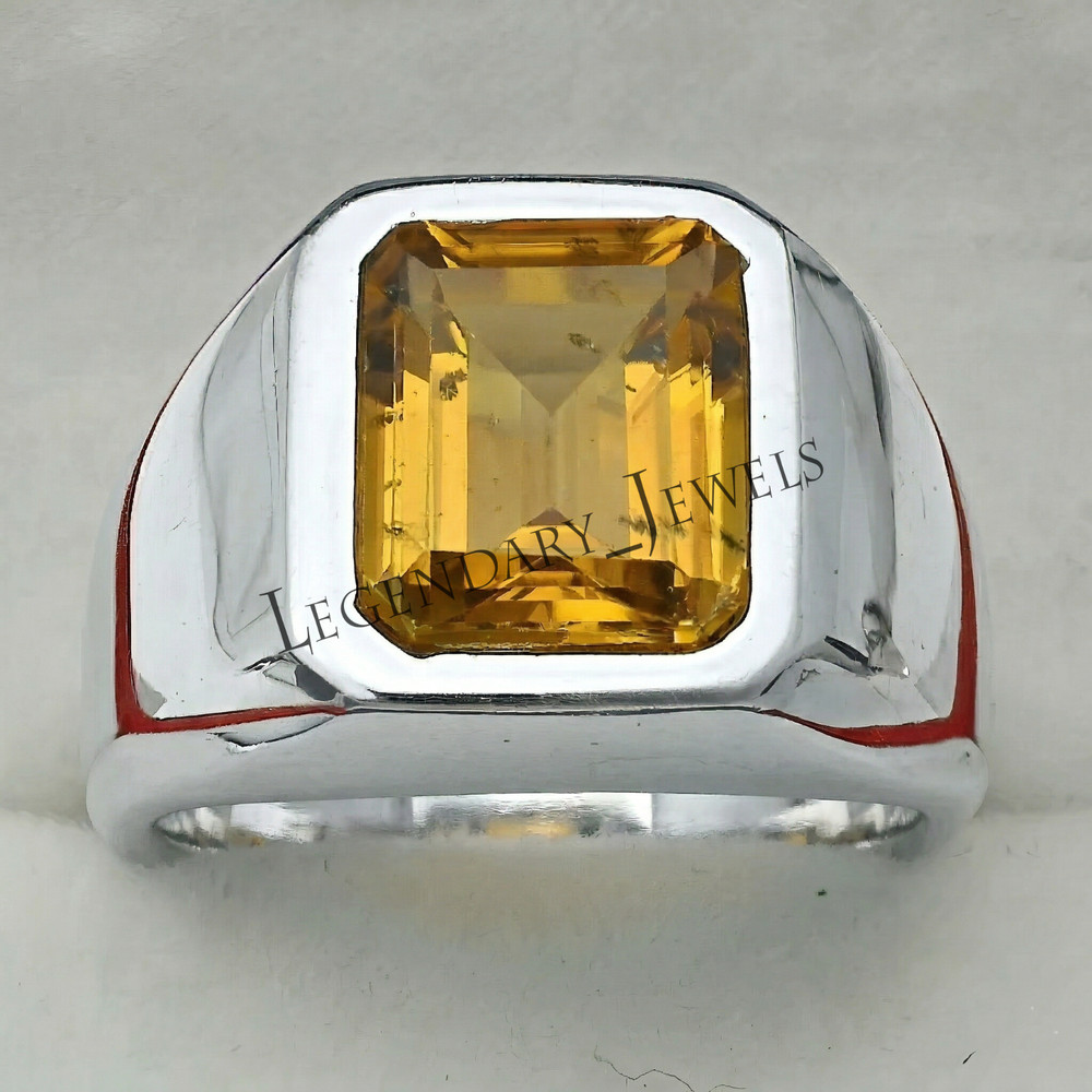 925 Sterling Silver Citrine Stone Men's Ring Stylish Men Ring